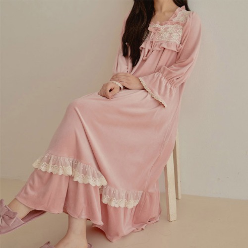 ﻿﻿핑크 파자마원피스 / 겨울커플잠옷
